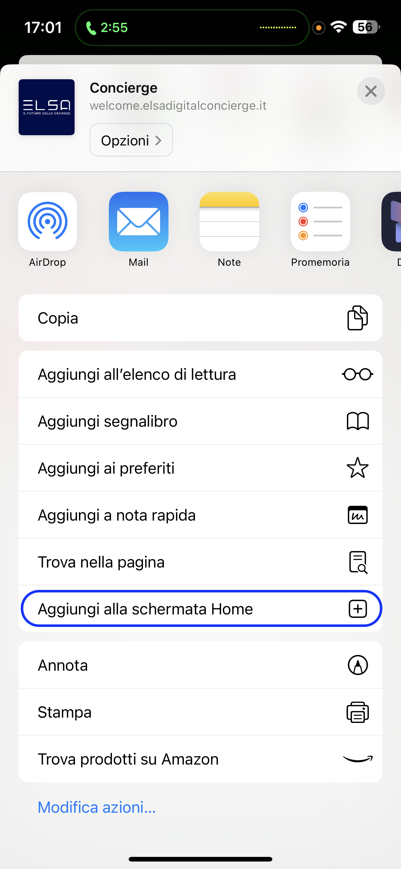 Seleziona Aggiungi a Home
